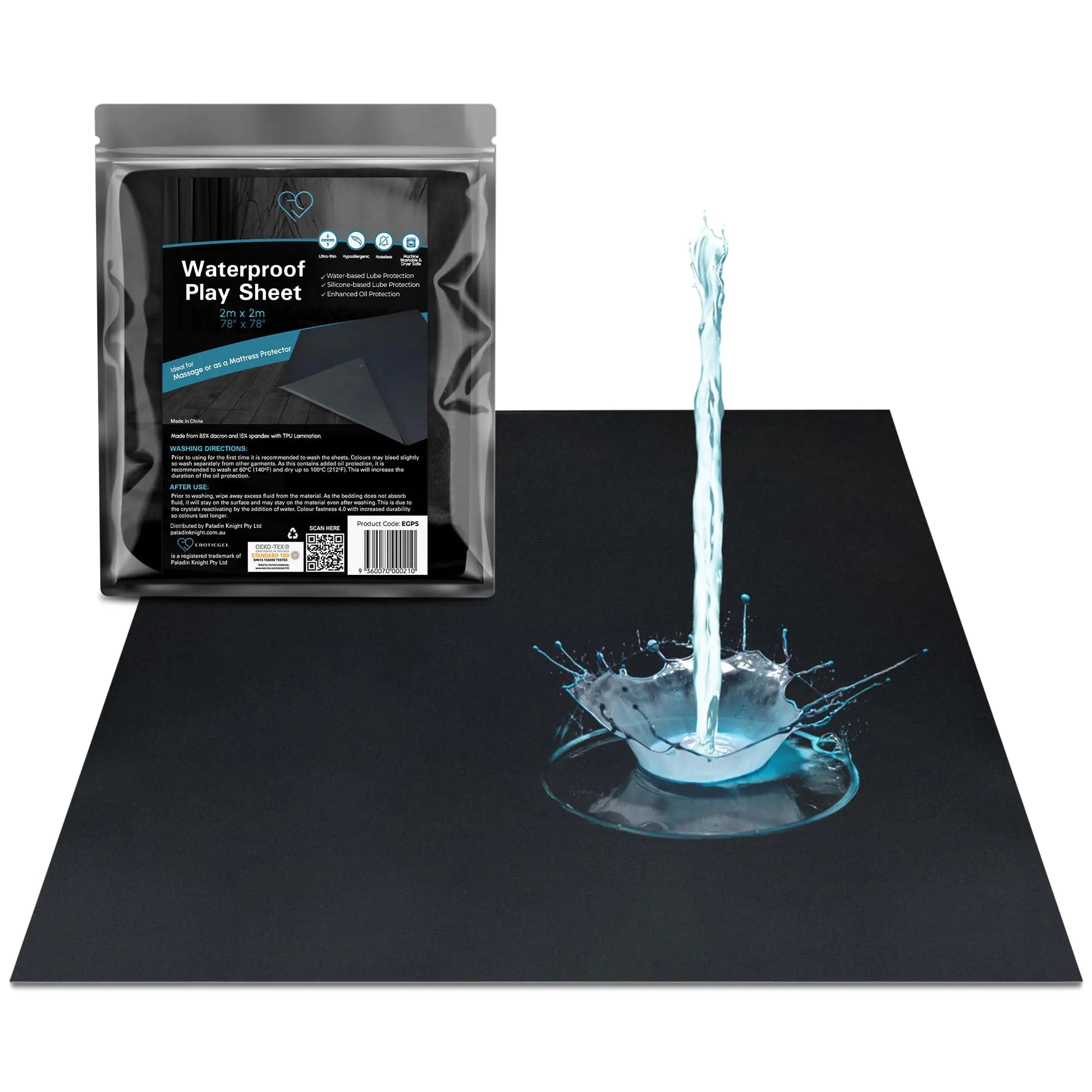 Black Waterproof Massage Play Sheet 79″ x 79″ (200cm x 200cm) - Waterproof Mattress Protector Black Sheet Drop Safe Silicone Sheet Topper Waterproof Mattress Cover